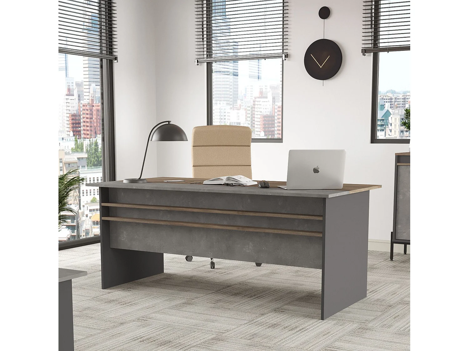 Mesa de oficina Kailua 766, 75x180x90cm, Marrón|Gris|Antracita