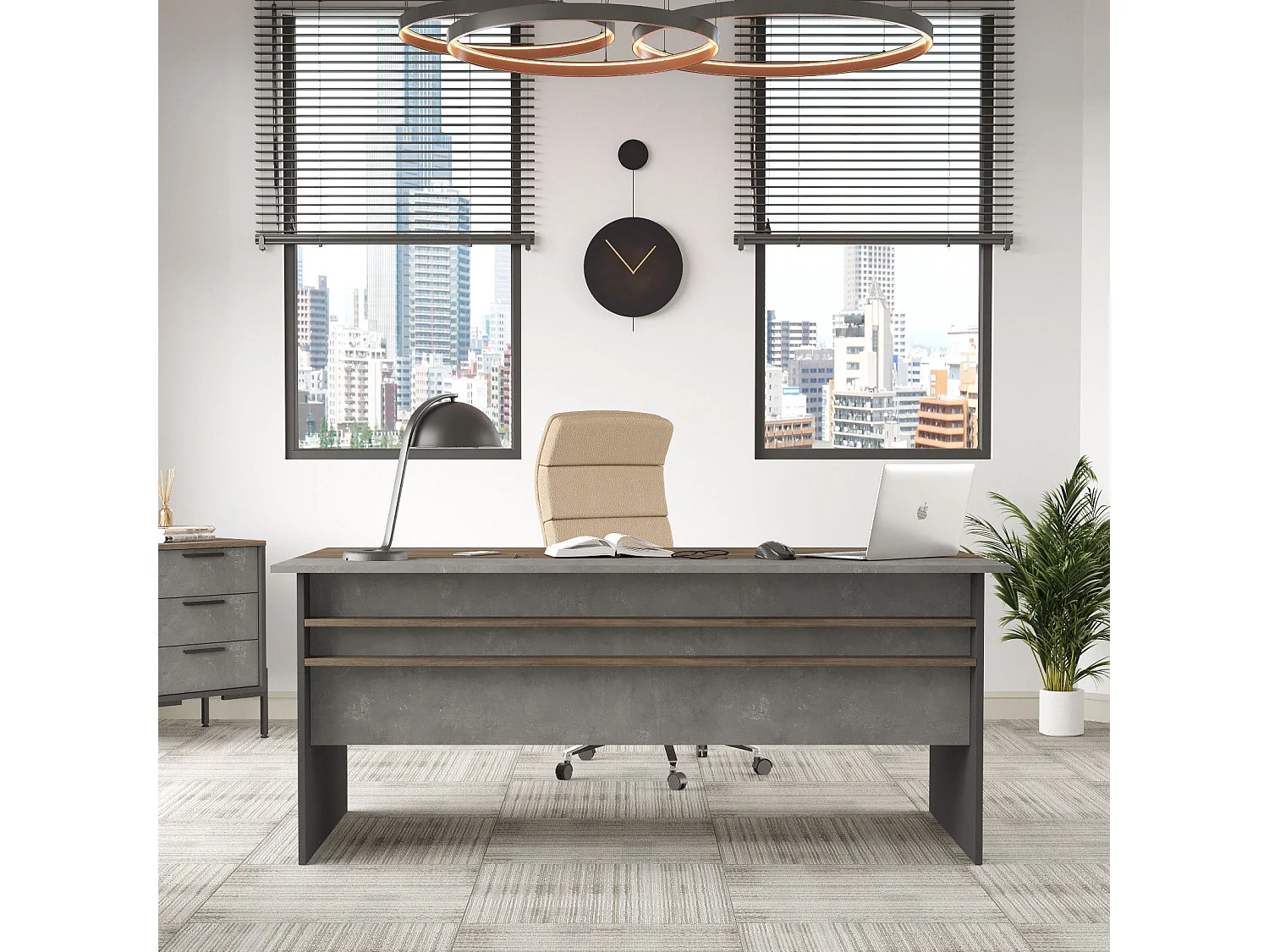Mesa de oficina Kailua 766, 75x180x90cm, Marrón|Gris|Antracita