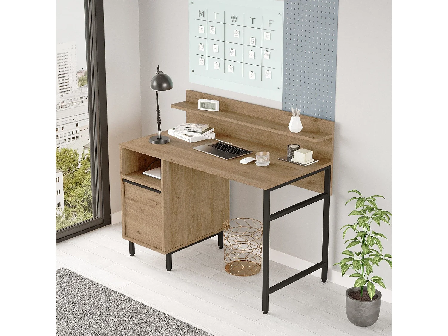 Scrivania da ufficio Kailua AE115, Con porte, 76x120x60cm, Noce