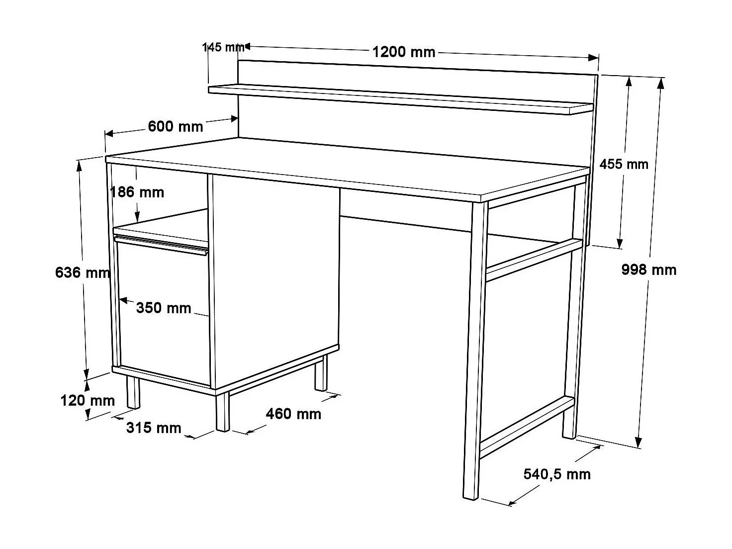 Scrivania da ufficio Kailua AE115, Con porte, 76x120x60cm, Noce