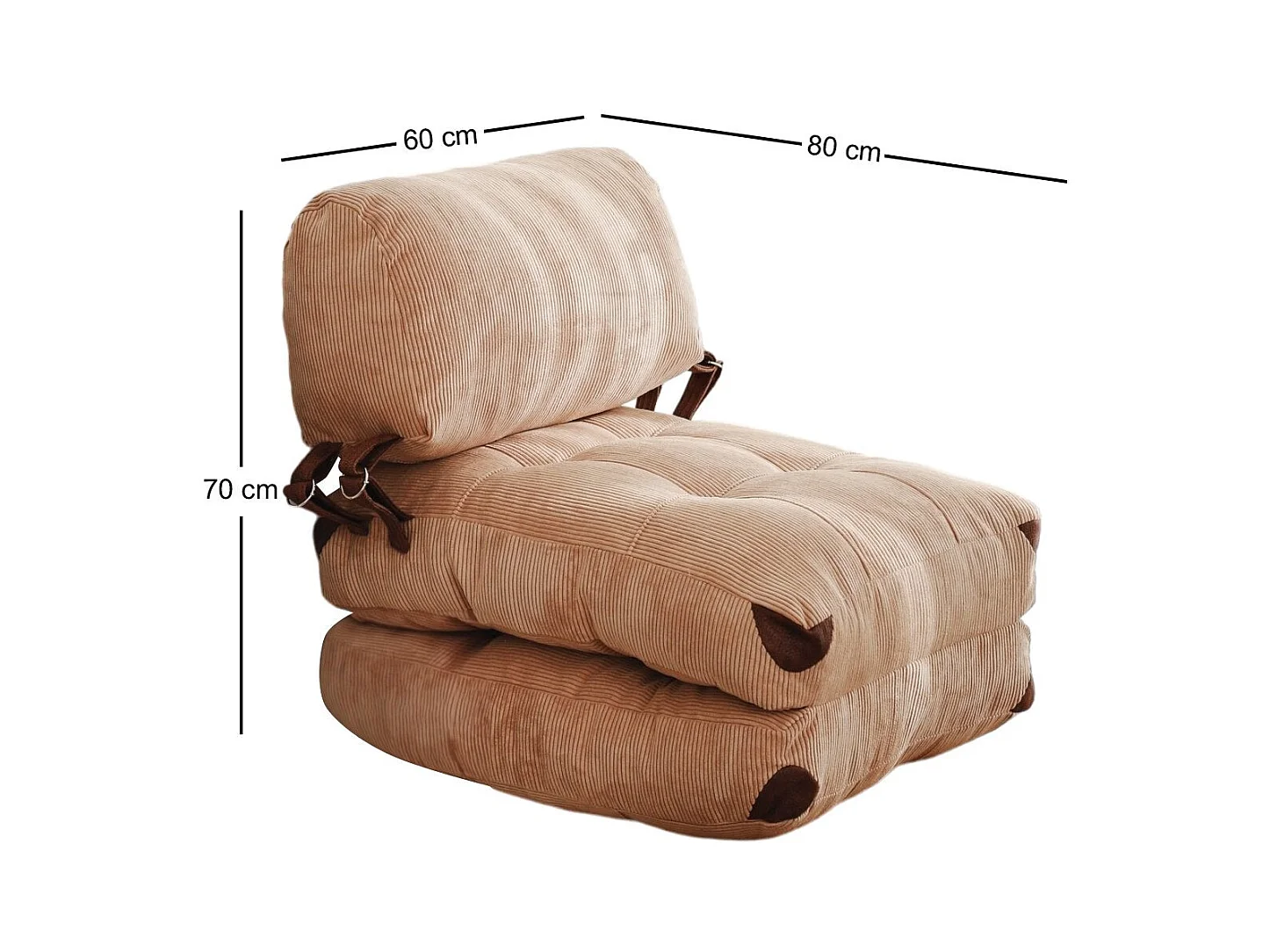 Elegante 1-zits slaapbank, camel corduroy, 80 x 70 x 60 cm | 100% polyester, comfortabele hoogte van 24 cm, om te bouwen tot een bed van 160