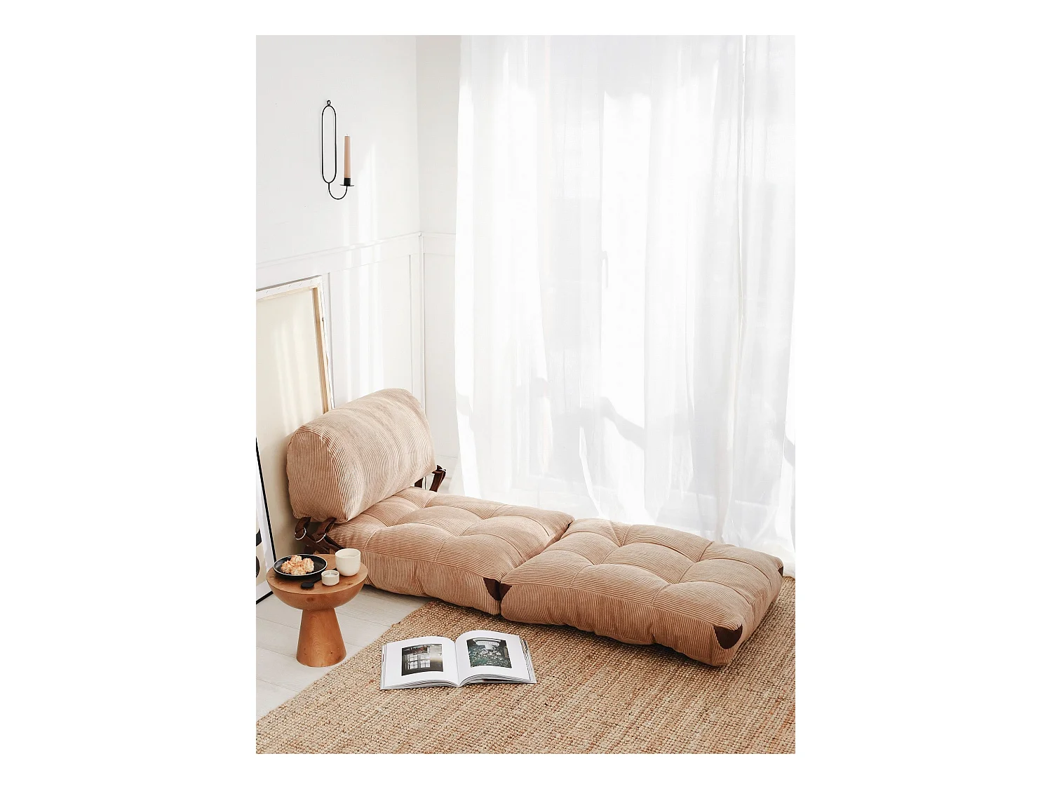 Elegante 1-zits slaapbank, camel corduroy, 80 x 70 x 60 cm | 100% polyester, comfortabele hoogte van 24 cm, om te bouwen tot een bed van 160