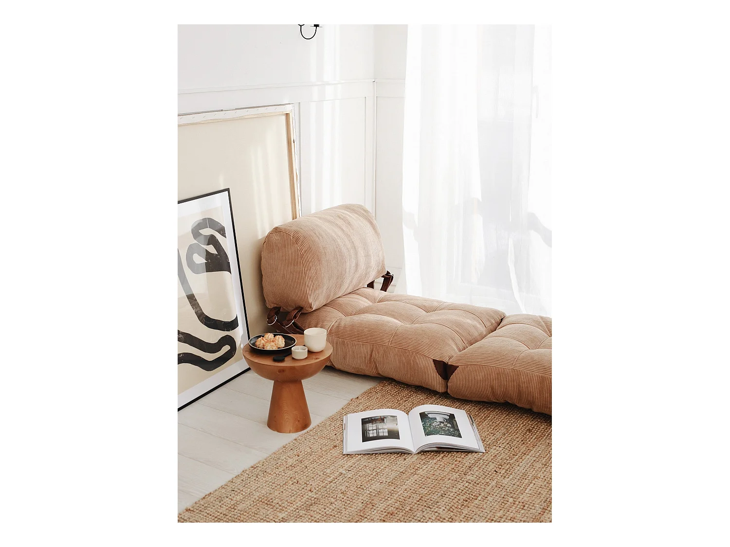 Elegante 1-zits slaapbank, camel corduroy, 80 x 70 x 60 cm | 100% polyester, comfortabele hoogte van 24 cm, om te bouwen tot een bed van 160