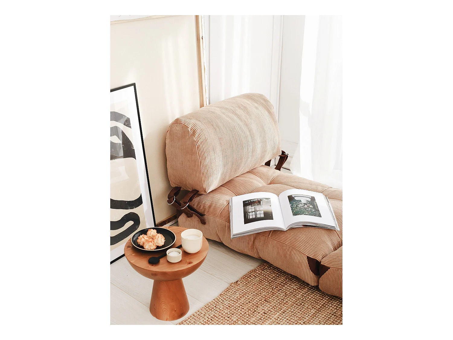 Elegante 1-zits slaapbank, camel corduroy, 80 x 70 x 60 cm | 100% polyester, comfortabele hoogte van 24 cm, om te bouwen tot een bed van 160