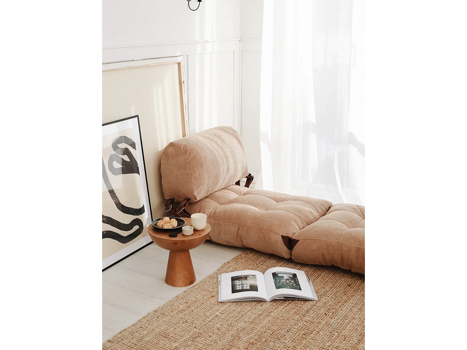 Eleganter 1-Sitzer-Schlafsessel, Cord in Camel, 80 x 70 x 60 cm | 100 % Polyester, Komforthöhe von 24 cm, umbaubar in ein 160 cm breites Bet