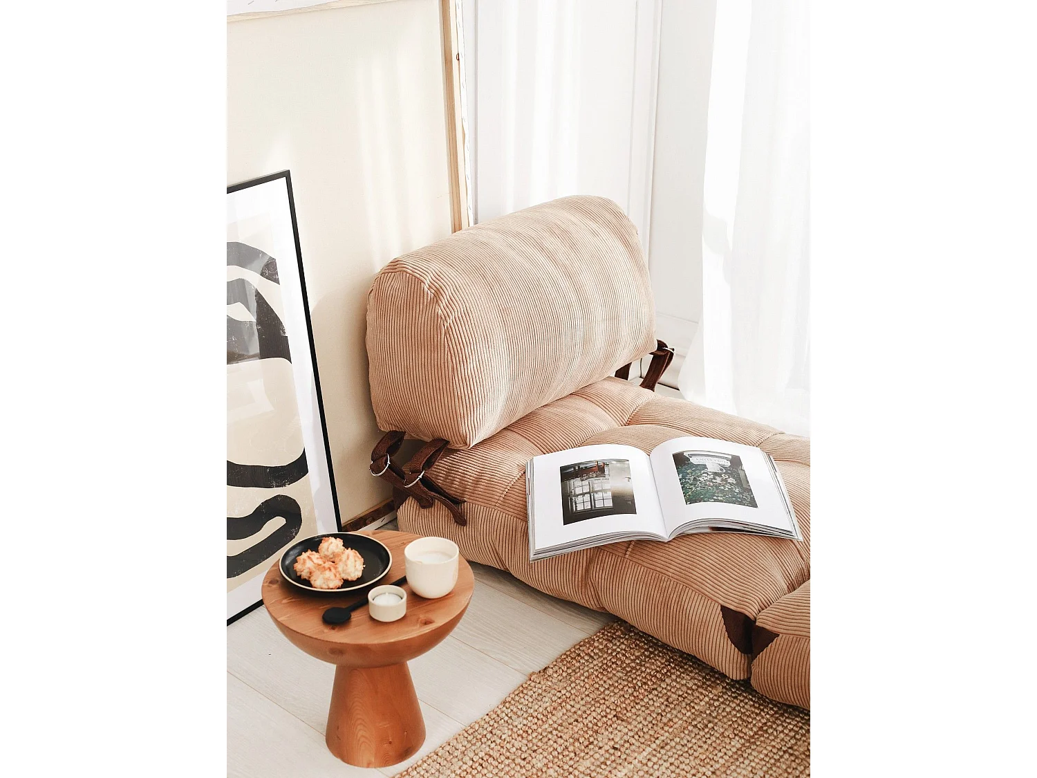 Eleganter 1-Sitzer-Schlafsessel, Cord in Camel, 80 x 70 x 60 cm | 100 % Polyester, Komforthöhe von 24 cm, umbaubar in ein 160 cm breites Bet