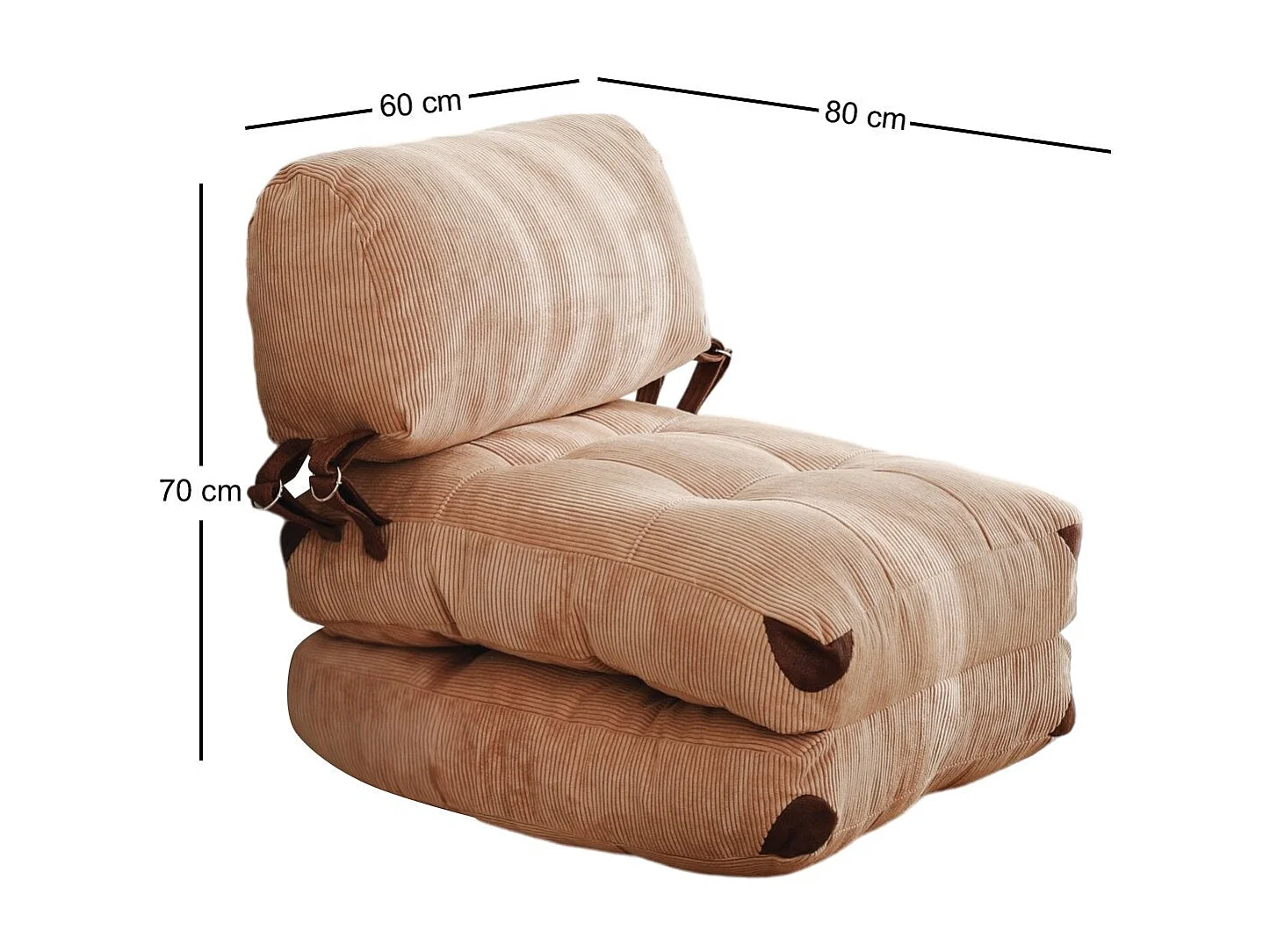 Eleganter 1-Sitzer-Schlafsessel, Cord in Camel, 80 x 70 x 60 cm | 100 % Polyester, Komforthöhe von 24 cm, umbaubar in ein 160 cm breites Bet