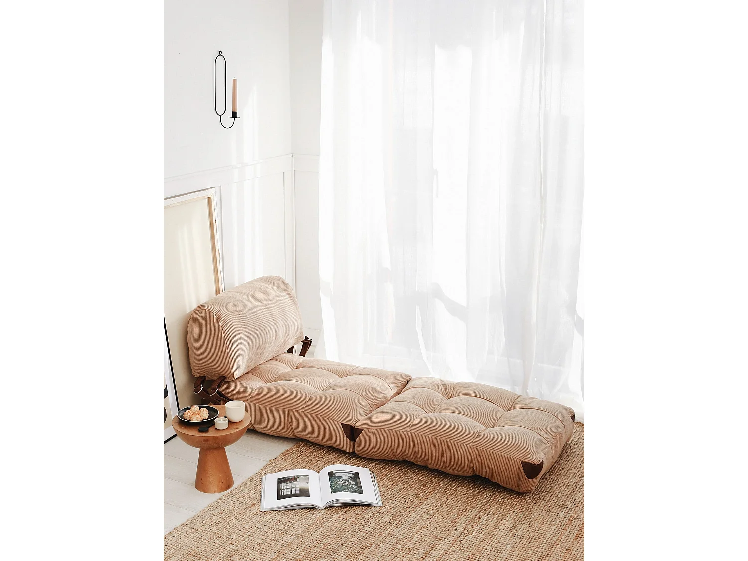 Eleganter 1-Sitzer-Schlafsessel, Cord in Camel, 80 x 70 x 60 cm | 100 % Polyester, Komforthöhe von 24 cm, umbaubar in ein 160 cm breites Bet