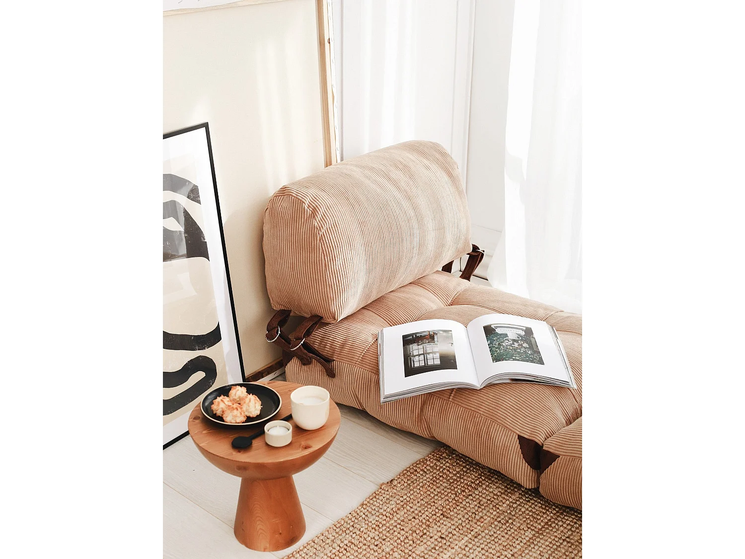 Eleganter 1-Sitzer-Schlafsessel, Cord in Camel, 80 x 70 x 60 cm | 100 % Polyester, Komforthöhe von 24 cm, umbaubar in ein 160 cm breites Bet