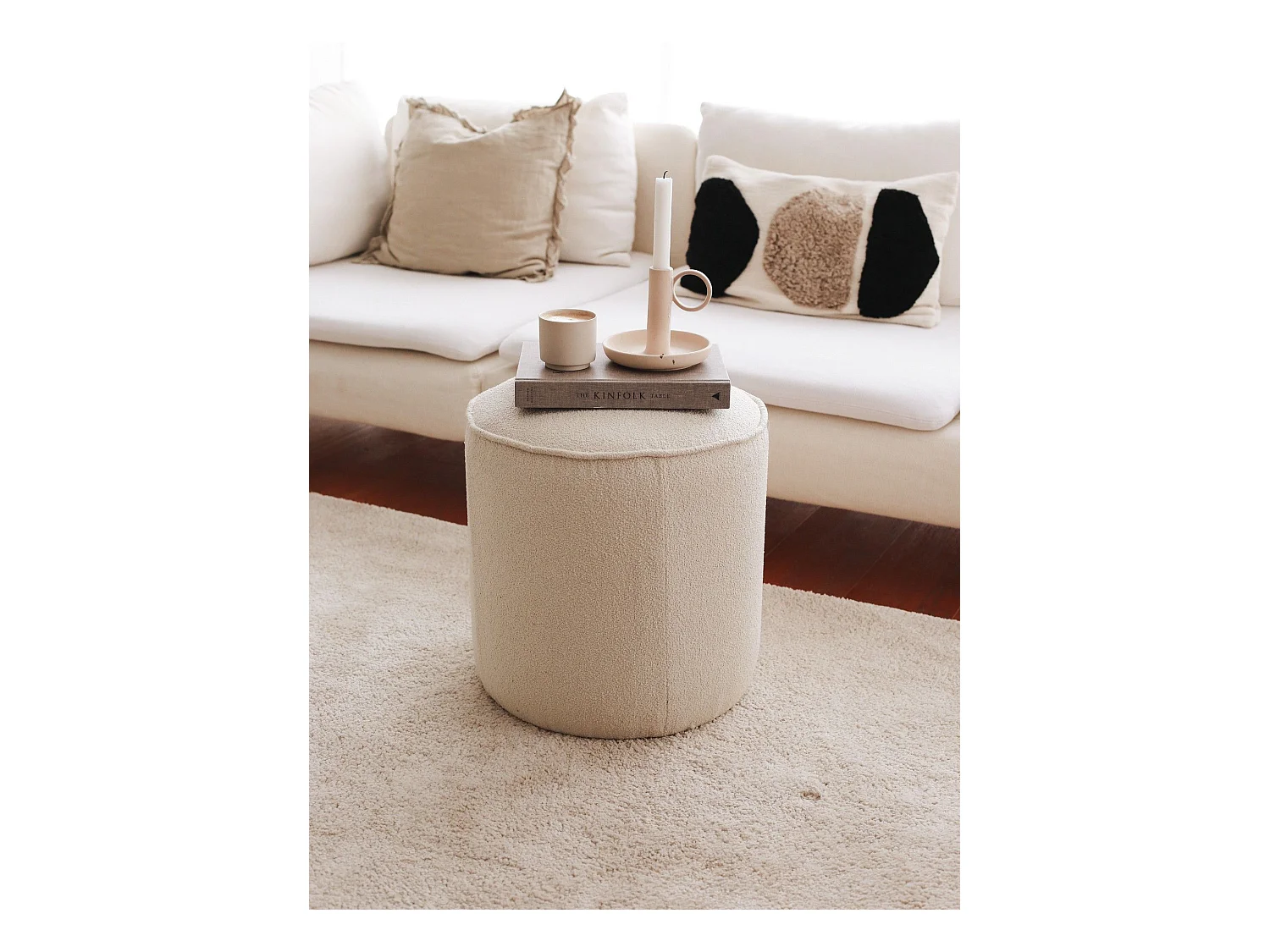 Puf Altadena 570, De color marrón claro, 45cm, Diámetro: 43, Tapiz