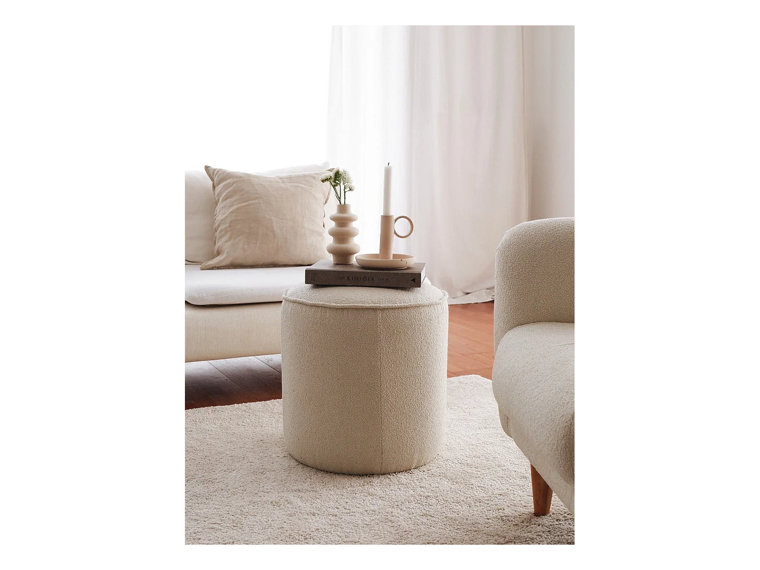 Puf Altadena 570, De color marrón claro, 45cm, Diámetro: 43, Tapiz