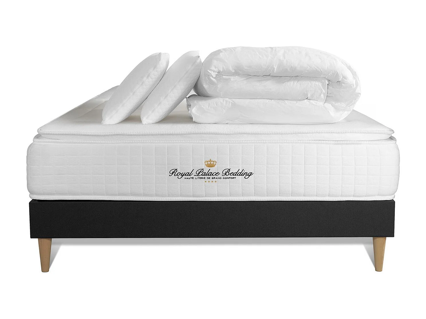 Komplettpaket Bett - Matratze 140x200 cm + Boxspringbett mit Lattenrost (im Set) + 2 Kopfkissen + Bettdecke - George V