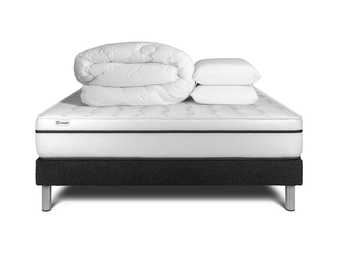 Pack lit complet - Matelas 140x200 cm + Sommier tapissier à lattes (en kit) + 2 oreillers + Couette - Vital Spa
