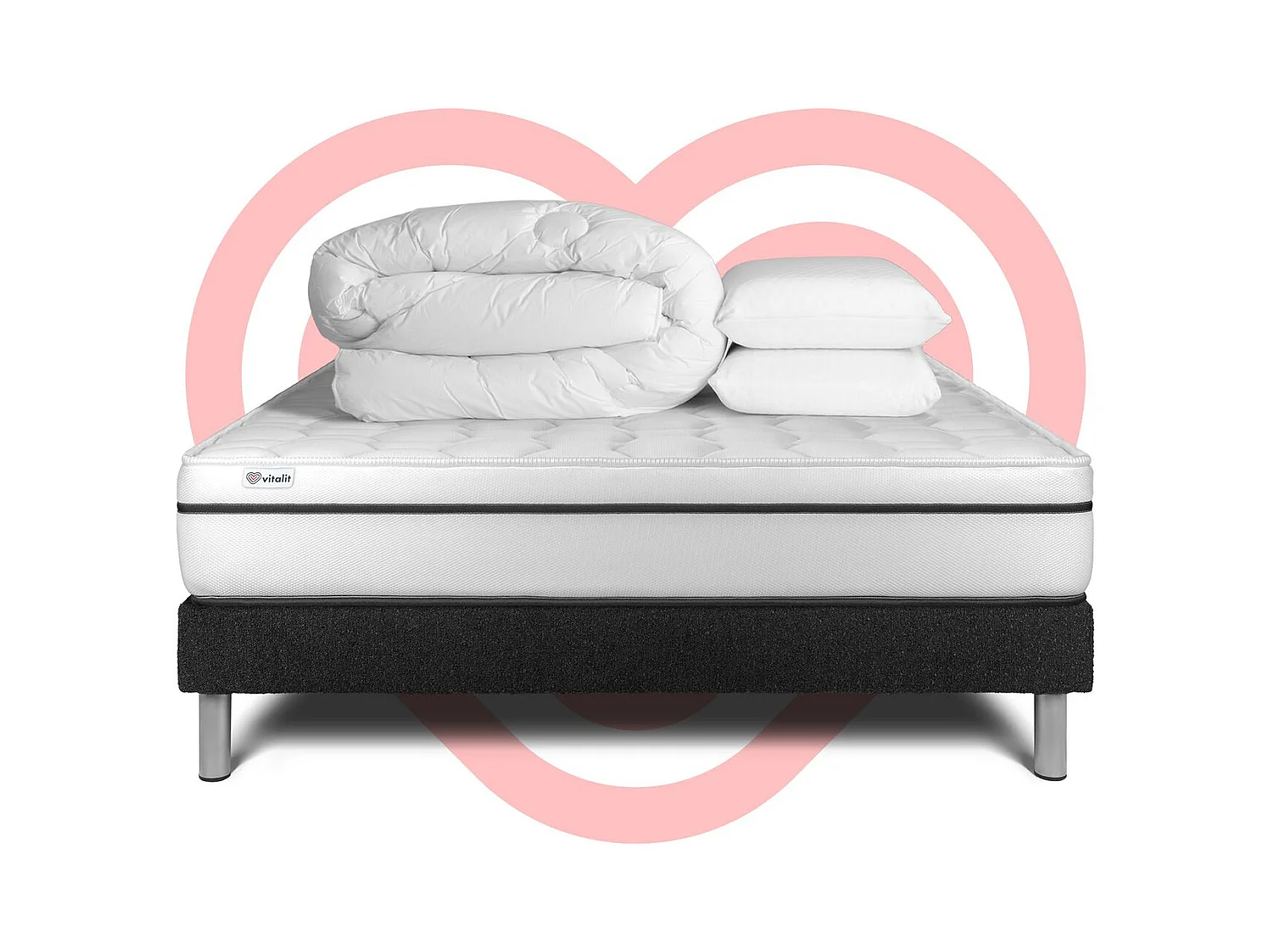 Pack lit complet - Matelas 140x200 cm + Sommier tapissier à lattes (en kit) + 2 oreillers + Couette - Vital Spa