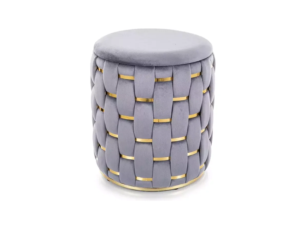 Pouf tressé en velours gris avec rangement intégré et détails dorés élégants TOPPIZ