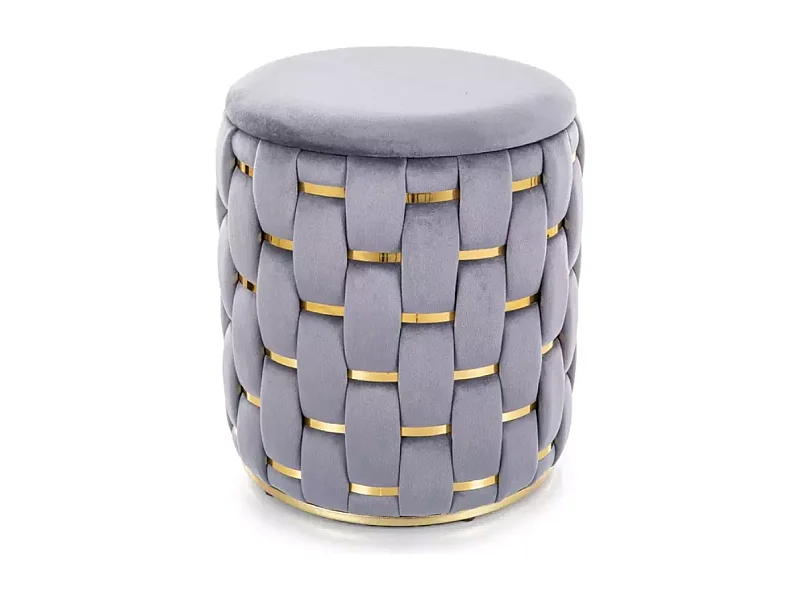 Pouf tressé en velours gris avec rangement intégré et détails dorés élégants TOPPIZ