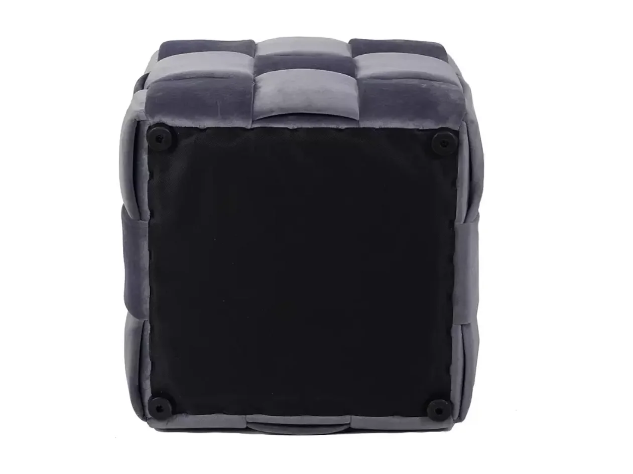 Pouf cube en velours gris à effet tressé, forme carrée et rembourrage doux ANIANKAZ