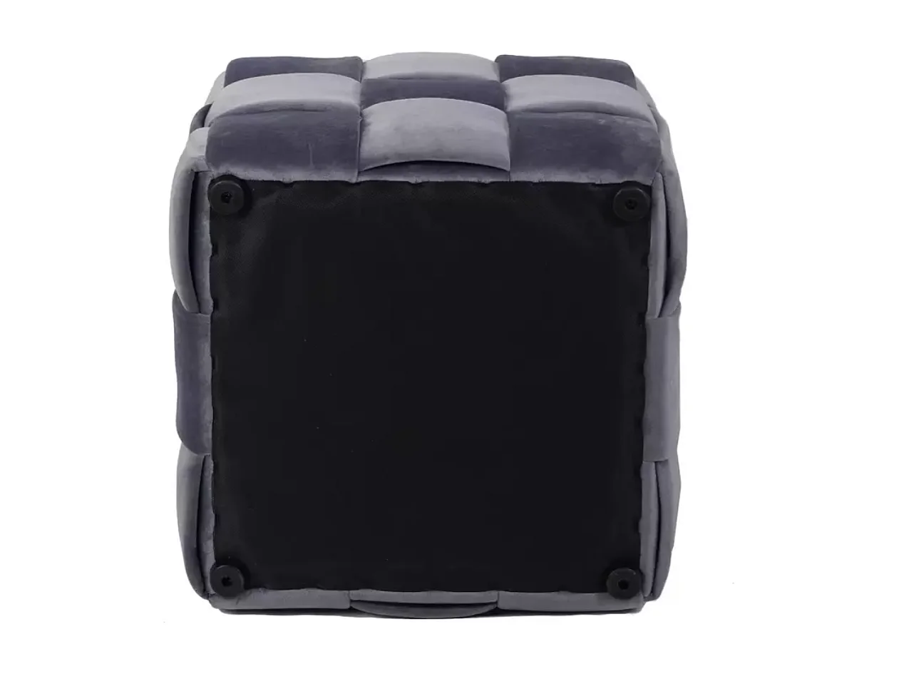 Pouf cube en velours gris à effet tressé, forme carrée et rembourrage doux ANIANKAZ