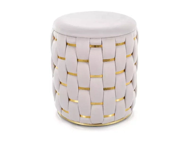 Pouf rond tressé beige en velours avec rangement discret et détails dorés TOPPIZ