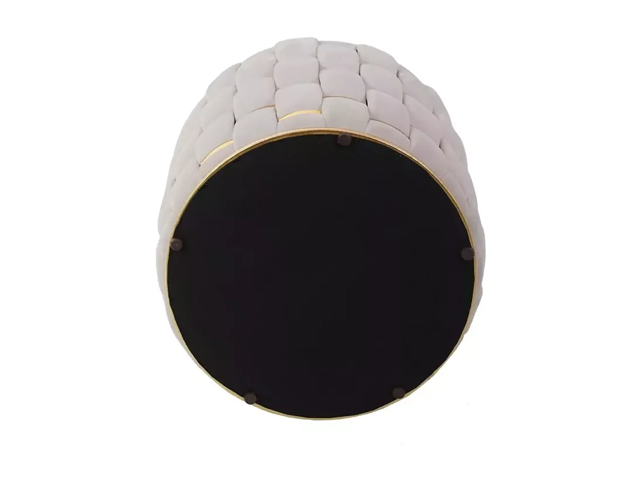 Pouf rond tressé beige en velours avec rangement discret et détails dorés TOPPIZ