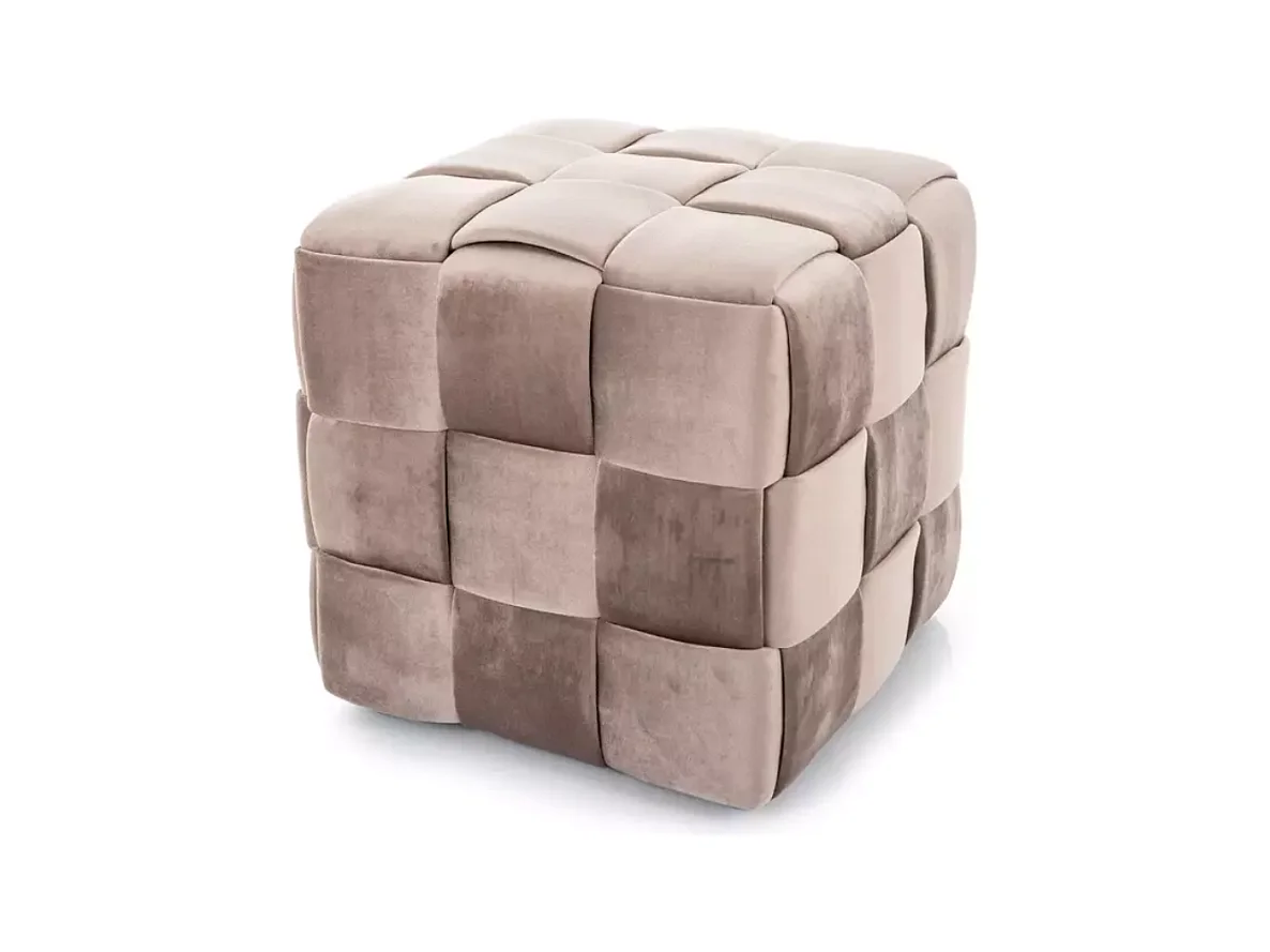 Pouf carré en velours beige à effet tressé, rembourrage moelleux ANIANKAZ