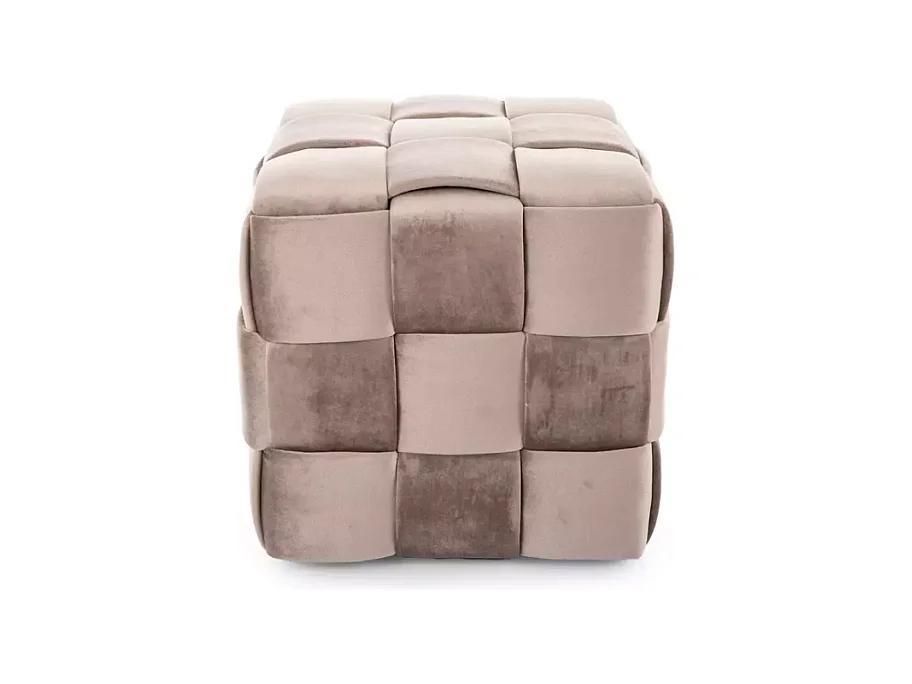 Pouf carré en velours beige à effet tressé, rembourrage moelleux ANIANKAZ