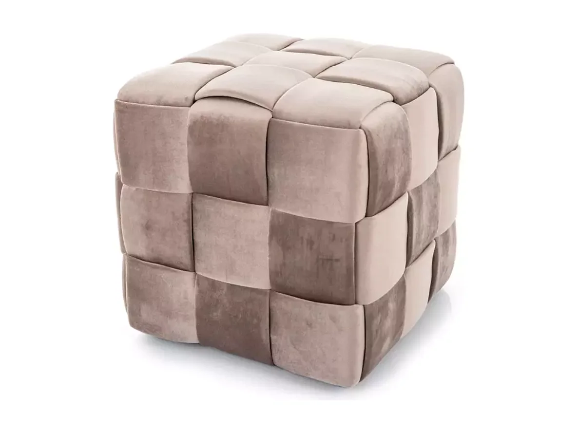 Pouf carré en velours beige à effet tressé, rembourrage moelleux ANIANKAZ