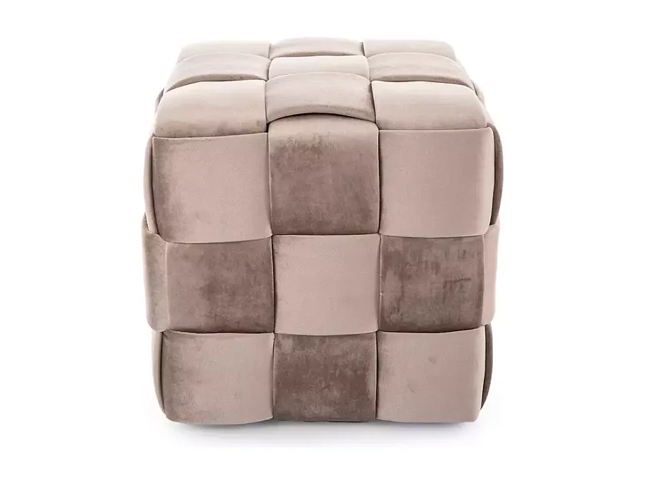 Pouf carré en velours beige à effet tressé, rembourrage moelleux ANIANKAZ
