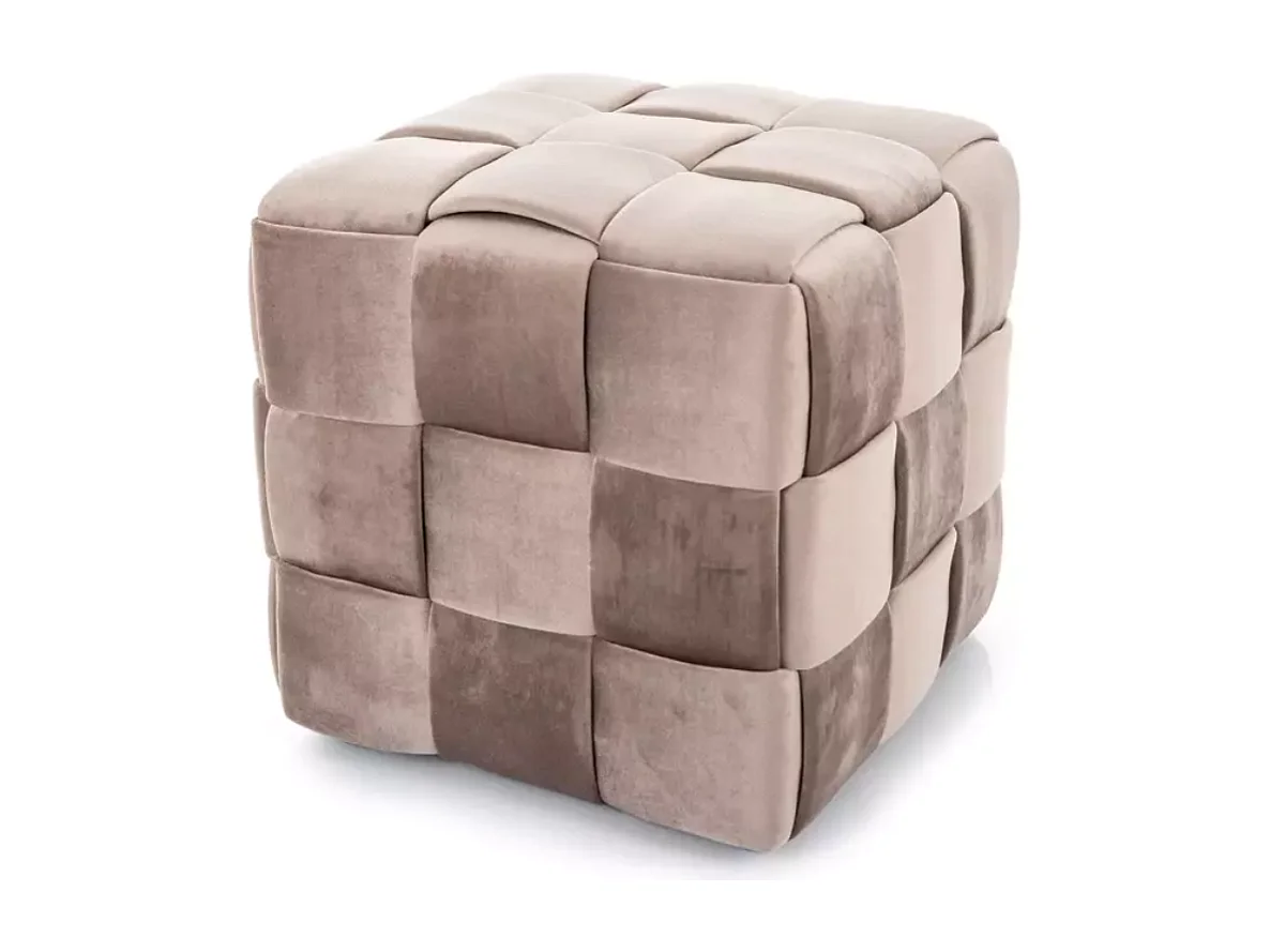Pouf carré en velours beige à effet tressé, rembourrage moelleux ANIANKAZ