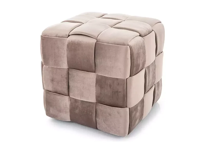 Pouf carré en velours beige à effet tressé, rembourrage moelleux ANIANKAZ