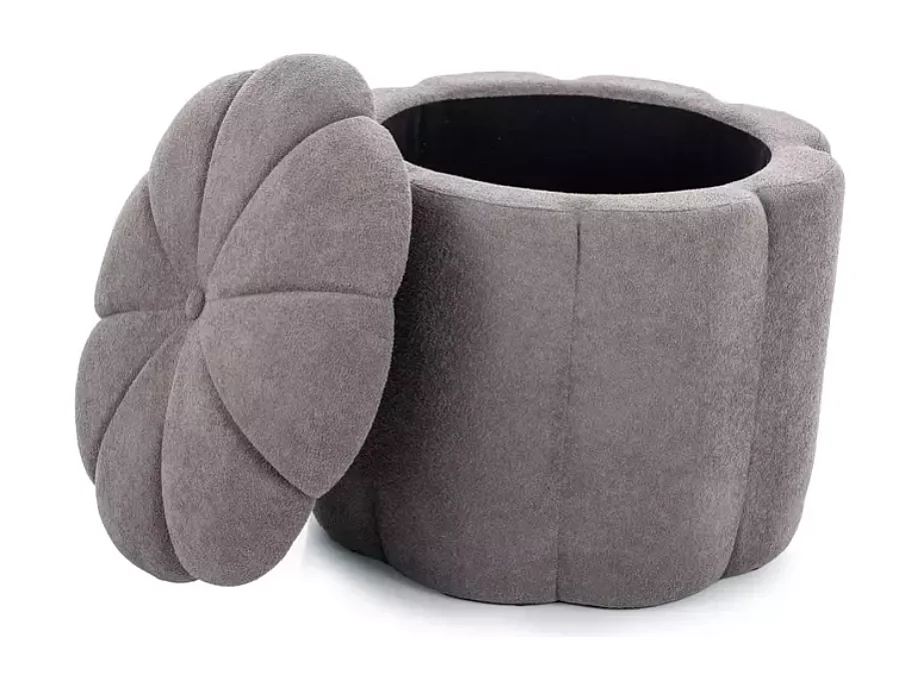 Pouf gris en tissu avec rangement et assise fleur capitonnée décorative MALISER