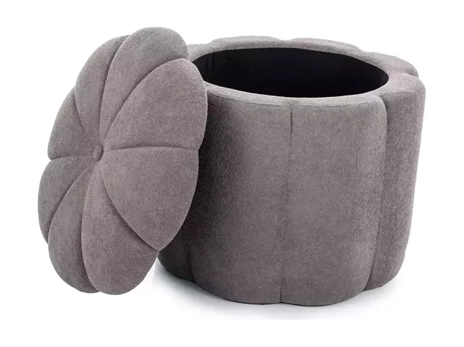 Pouf gris en tissu avec rangement et assise fleur capitonnée décorative MALISER