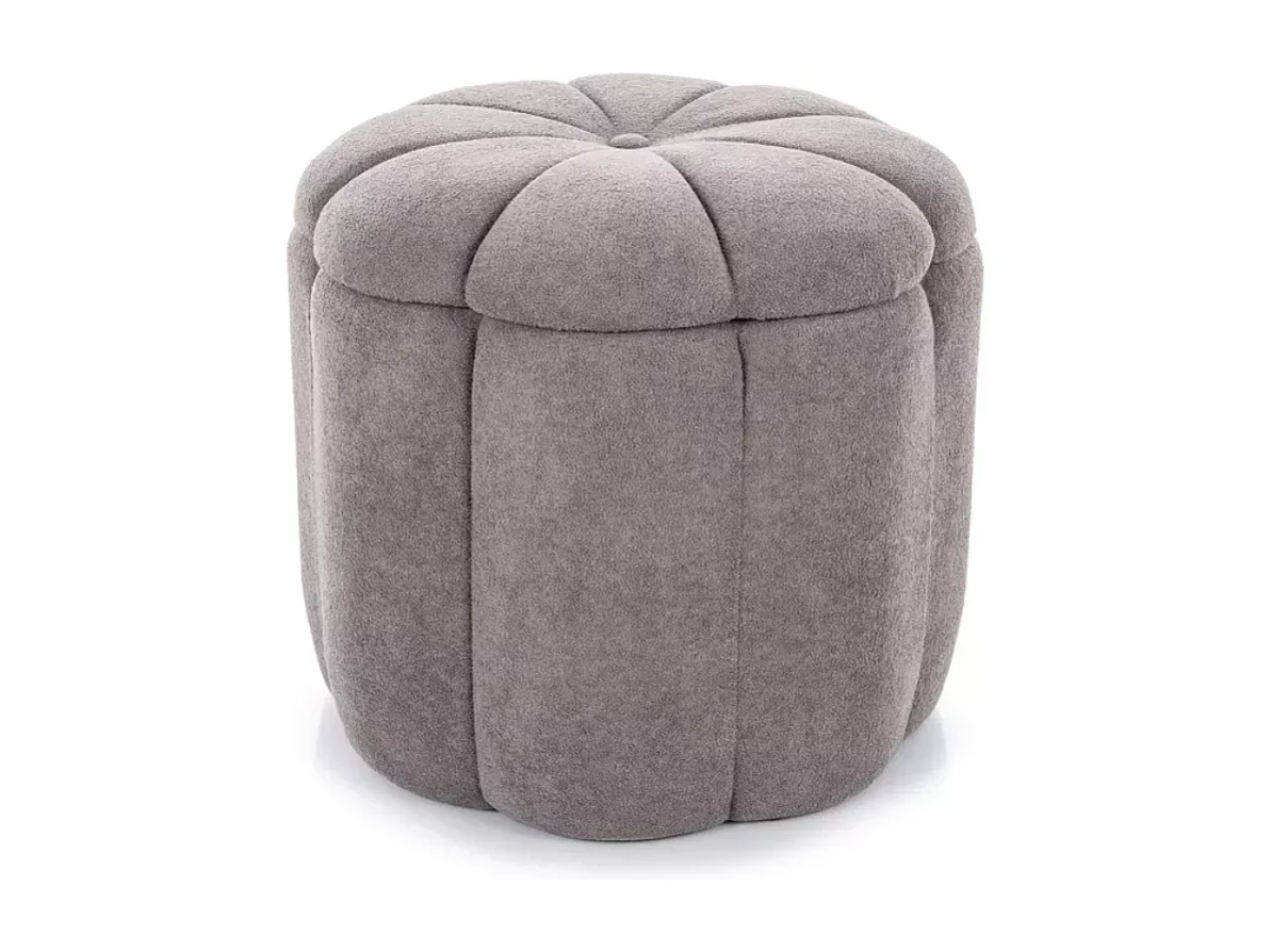 Pouf gris en tissu avec rangement et assise fleur capitonnée décorative MALISER