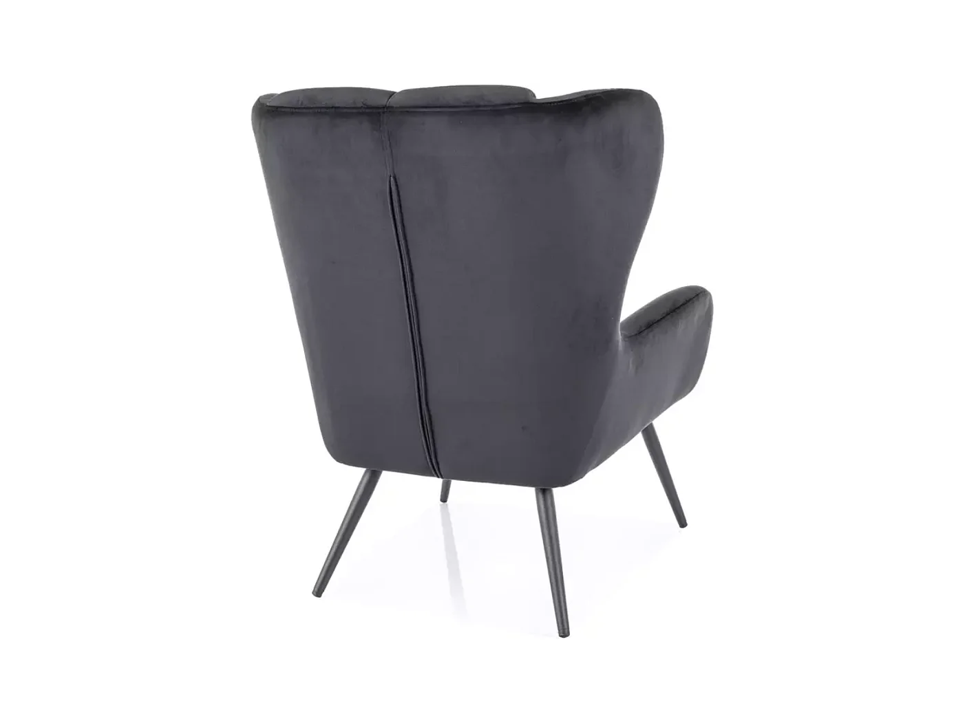 Fauteuil velours noir dossier capitonné style lounge pieds métal noir SUITE