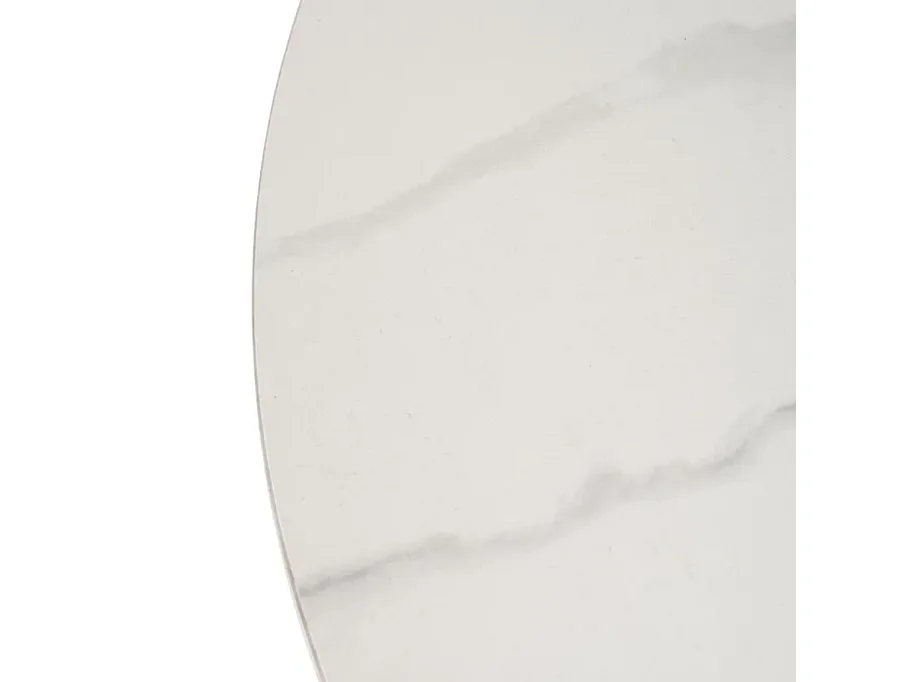Table basse ronde 80 cm marbre céramique blanc socle conique chêne KEREA