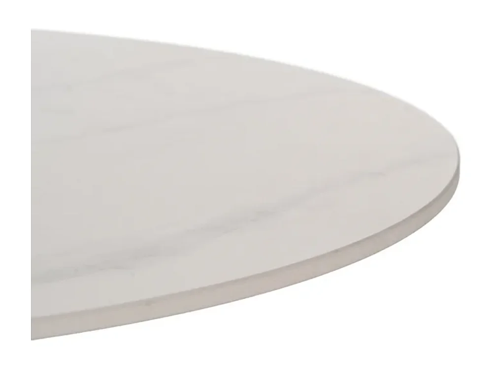 Table basse ronde 80 cm marbre céramique blanc socle conique chêne KEREA