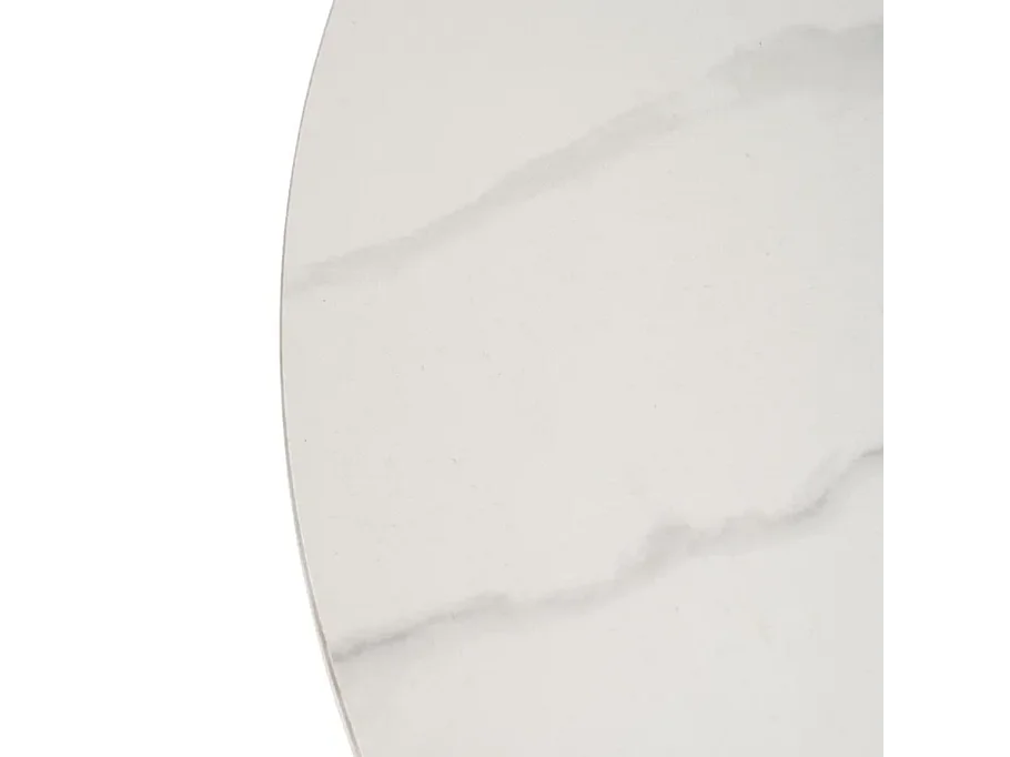 Table basse ronde 80 cm marbre céramique blanc socle conique chêne KEREA