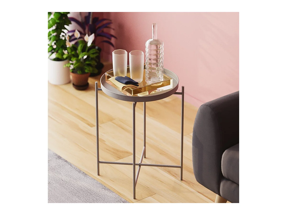 Bout de canapé avec plateau à rebord rond en Métal H56 cm - PARKER