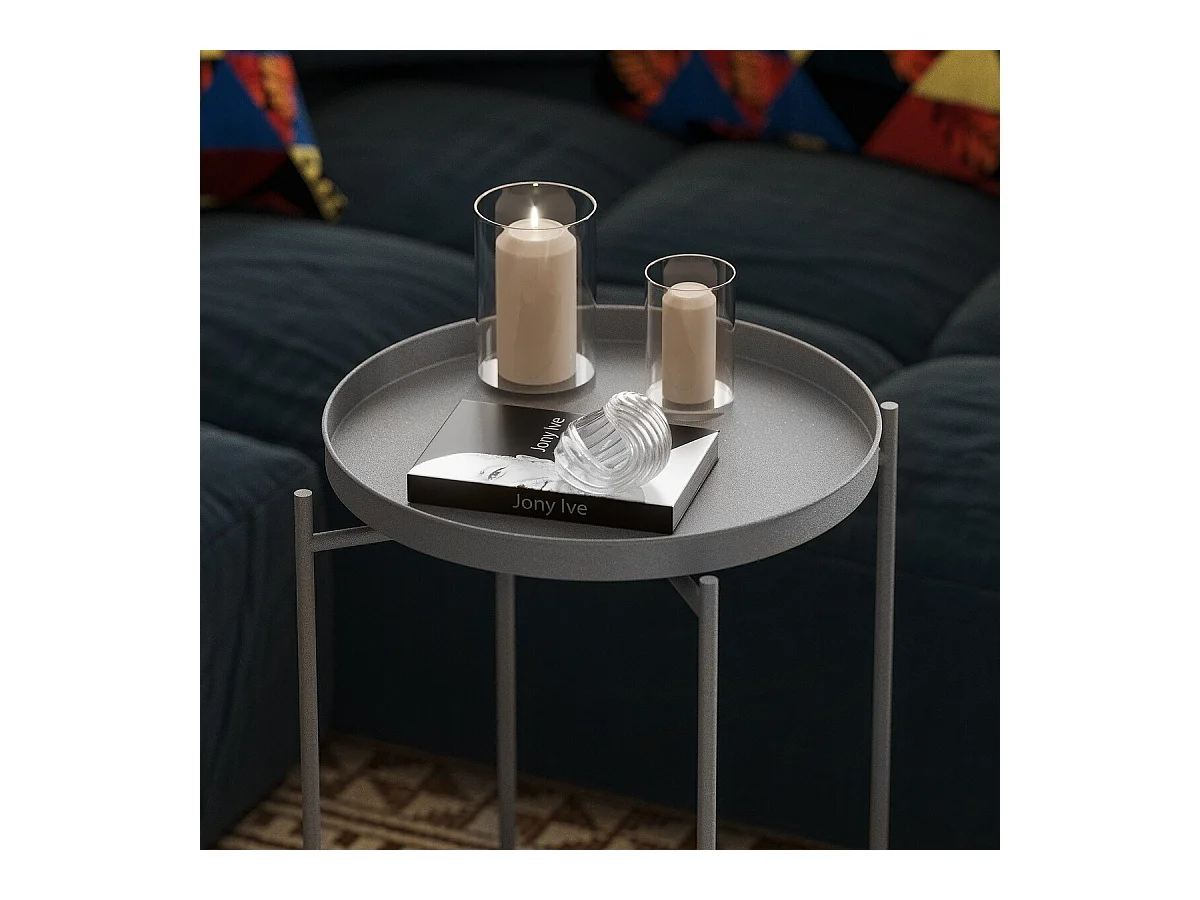 Bout de canapé avec plateau à rebord rond en Métal H56 cm - PARKER