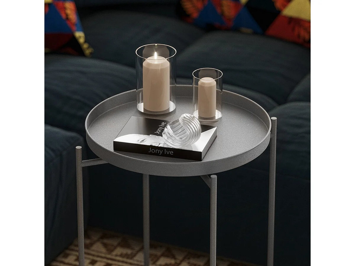 Bout de canapé avec plateau à rebord rond en Métal H56 cm - PARKER