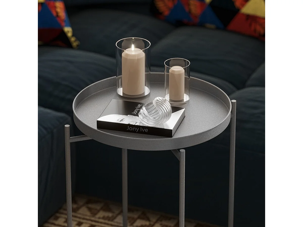 Bout de canapé avec plateau à rebord rond en Métal H56 cm - PARKER