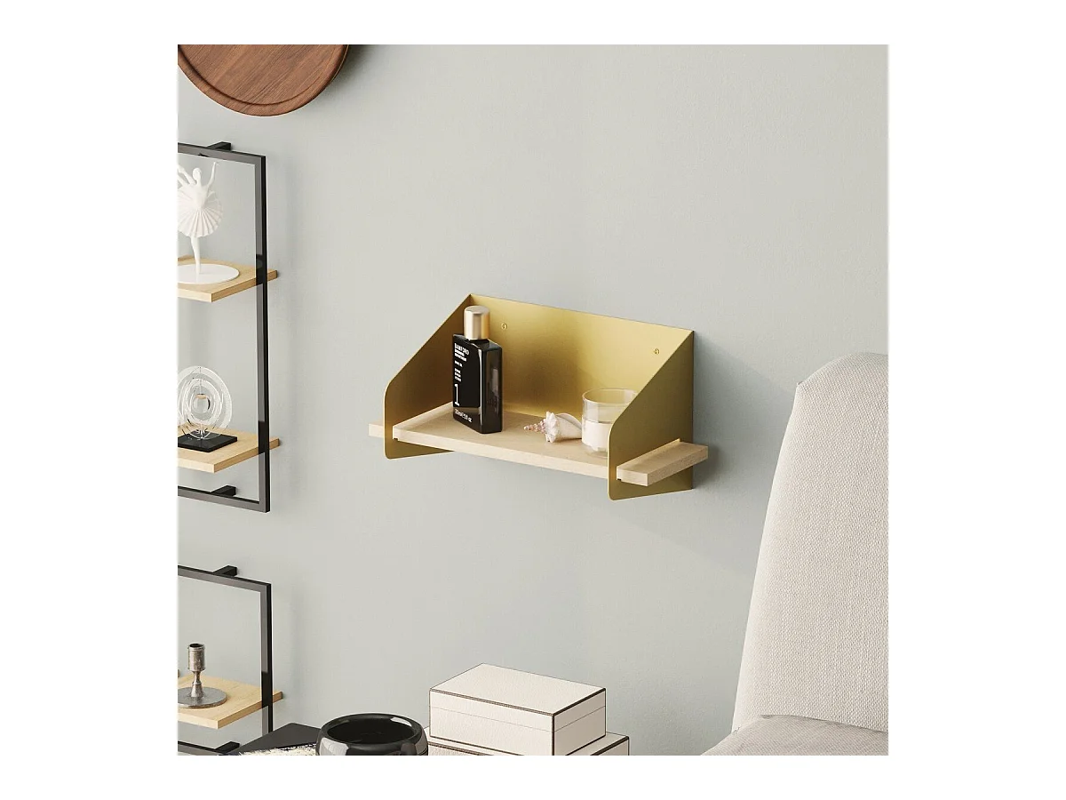 Etagère murale avec tablette en pin massif et Métal L40 cm - WREN