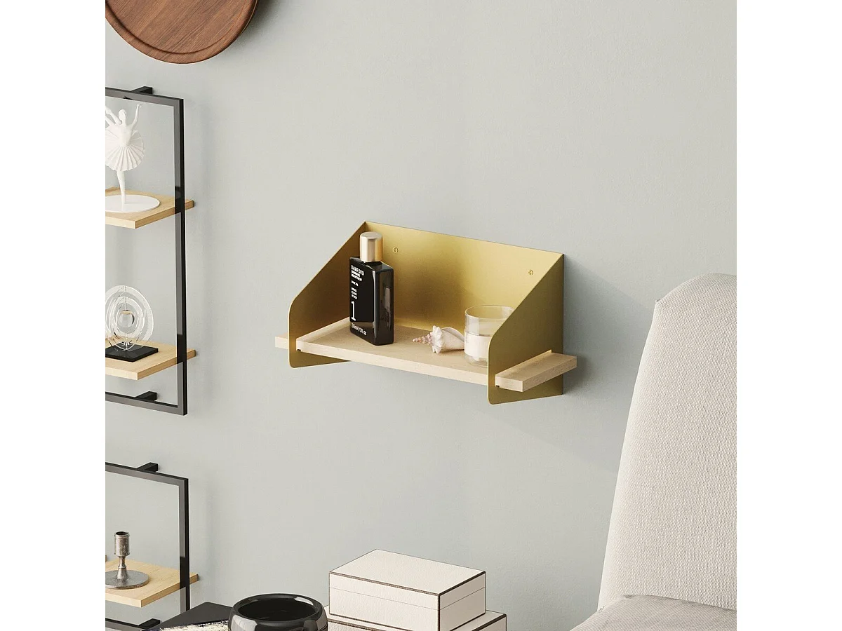 Etagère murale avec tablette en pin massif et Métal L40 cm - WREN