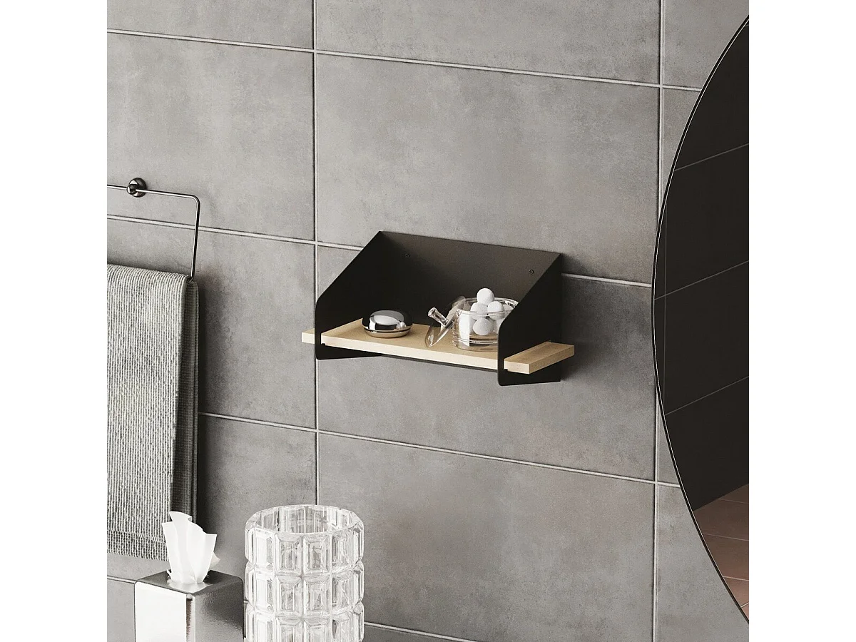 Półka ścienna z litego drewna sosnowego i metalową półką L40 cm - WREN