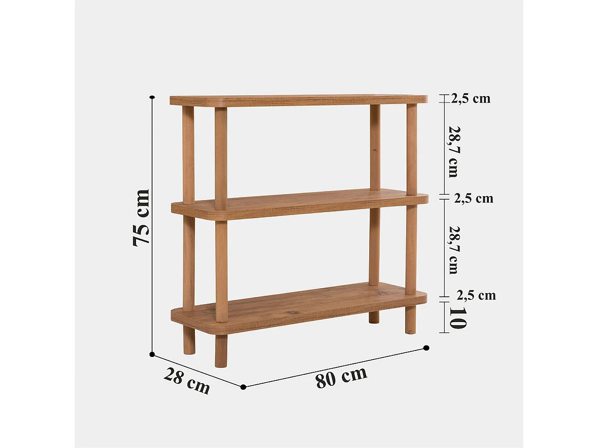 Regal mit 3 Böden in Atlantik-Kiefer-Dekor L80 cm - STEP