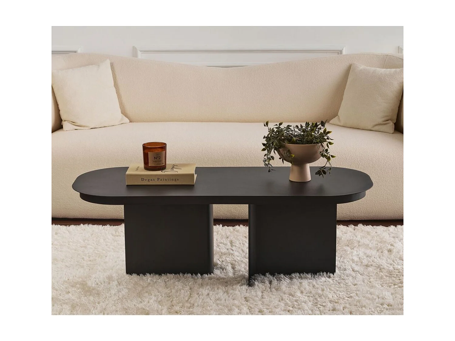 Salontafel met afgerond blad en 2 poten L120 cm - ALMA