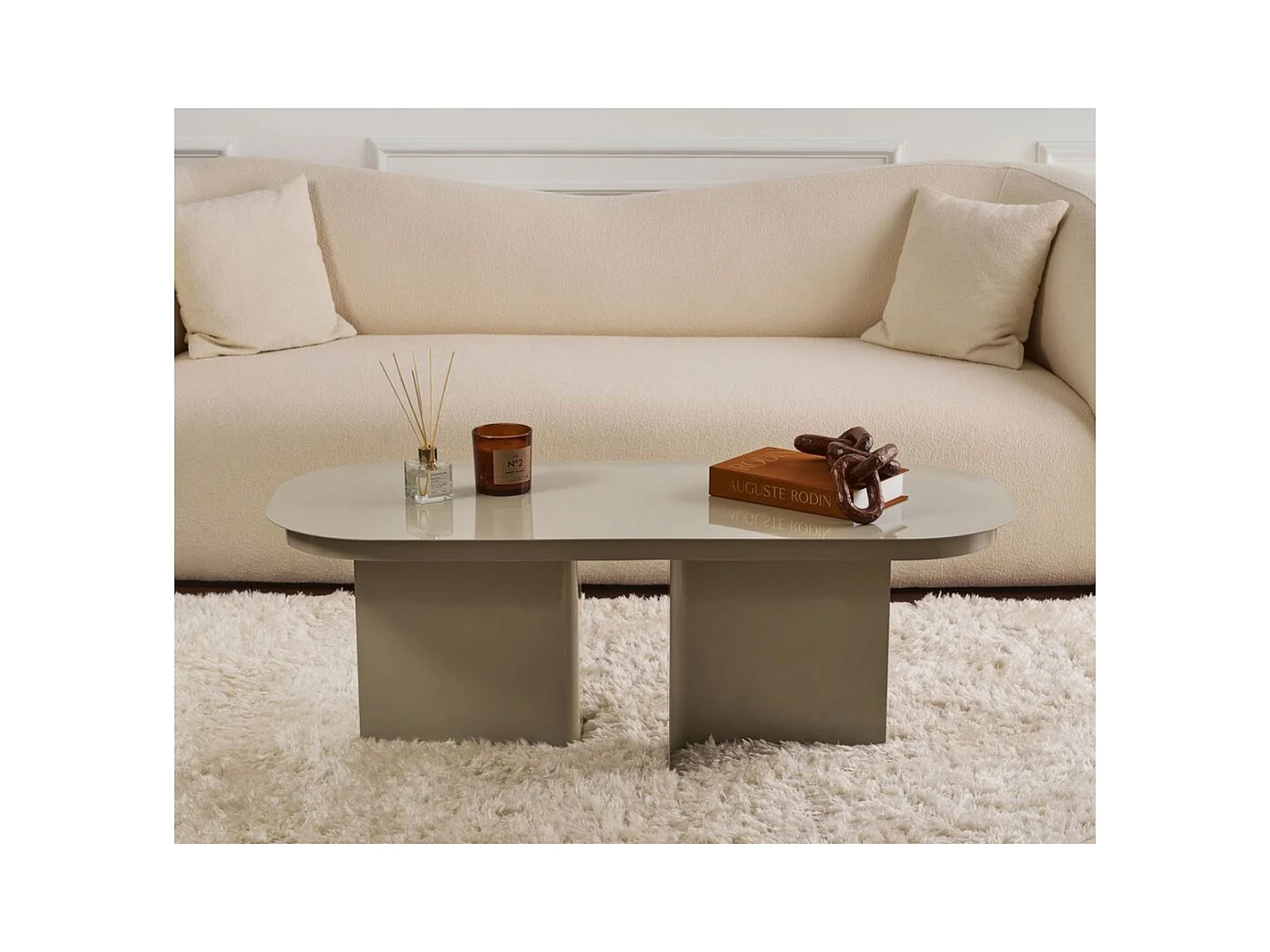 Salontafel met afgerond blad en 2 poten L120 cm - ALMA