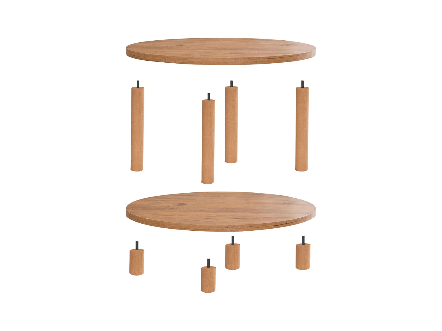 Table basse ronde 2 niveaux décor pin atlantique D70 cm - ROBY