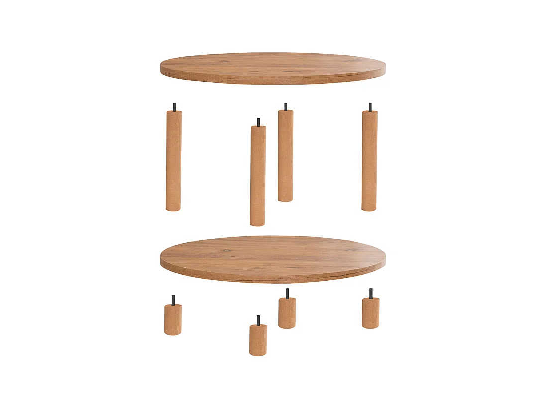 Ronde salontafel met 2 niveaus in Atlantisch dennen decor D70 cm - ROBY