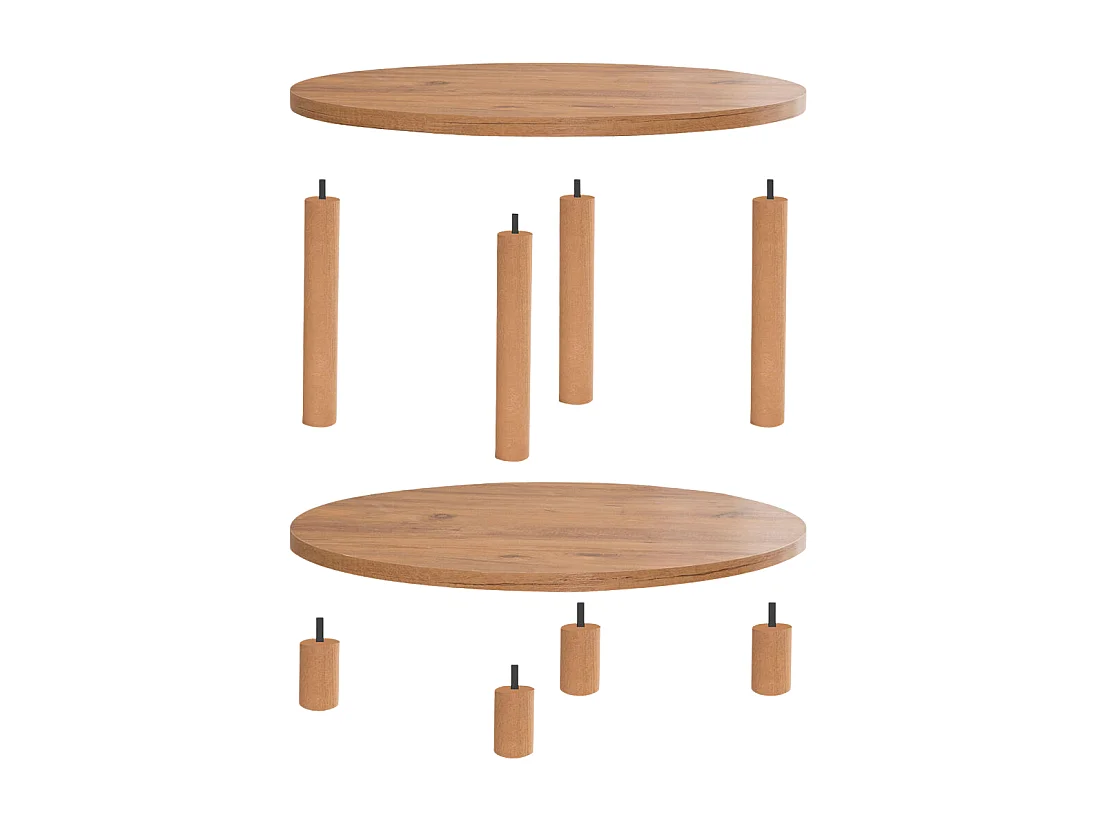 Table basse ronde 2 niveaux décor pin atlantique D70 cm - ROBY